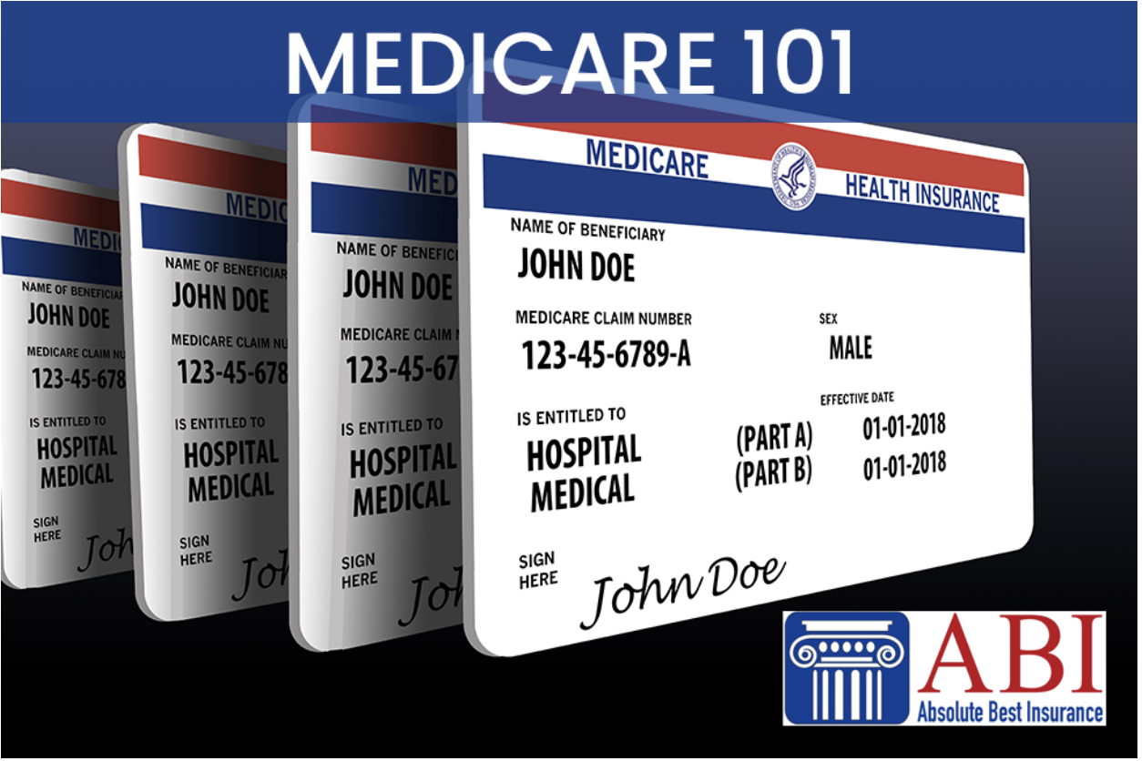 A series of Medicare cards with the logo for Absolute Best Insurance over them