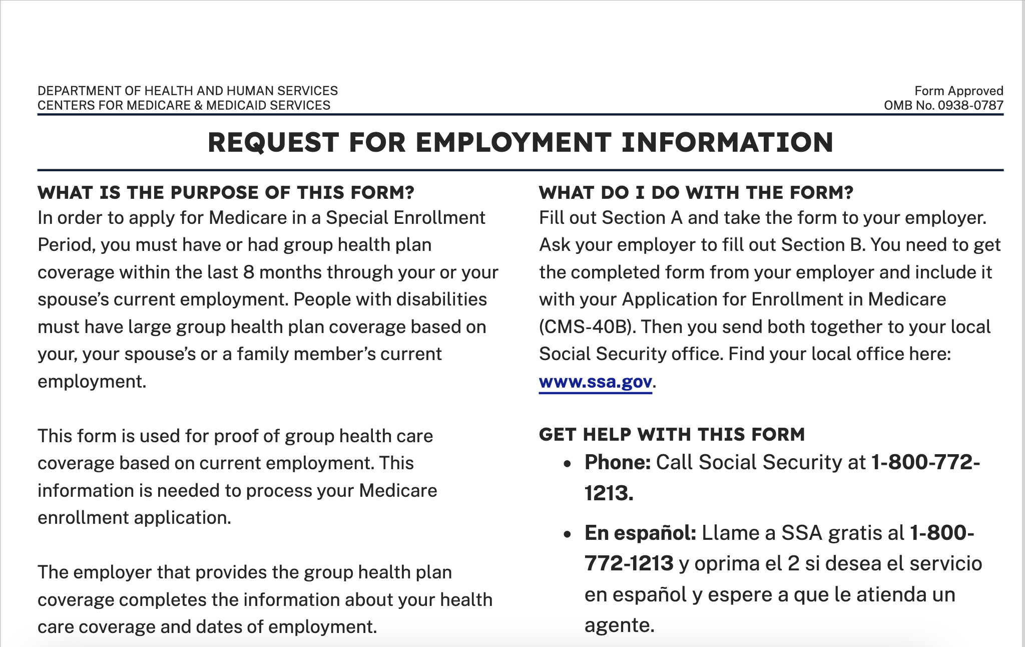 CMS-L564_ Request for Employment Information form