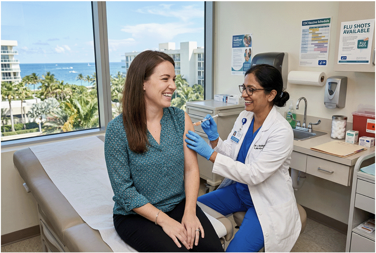 A woman receiving a vaccination at her Vero Beach doctor's office.