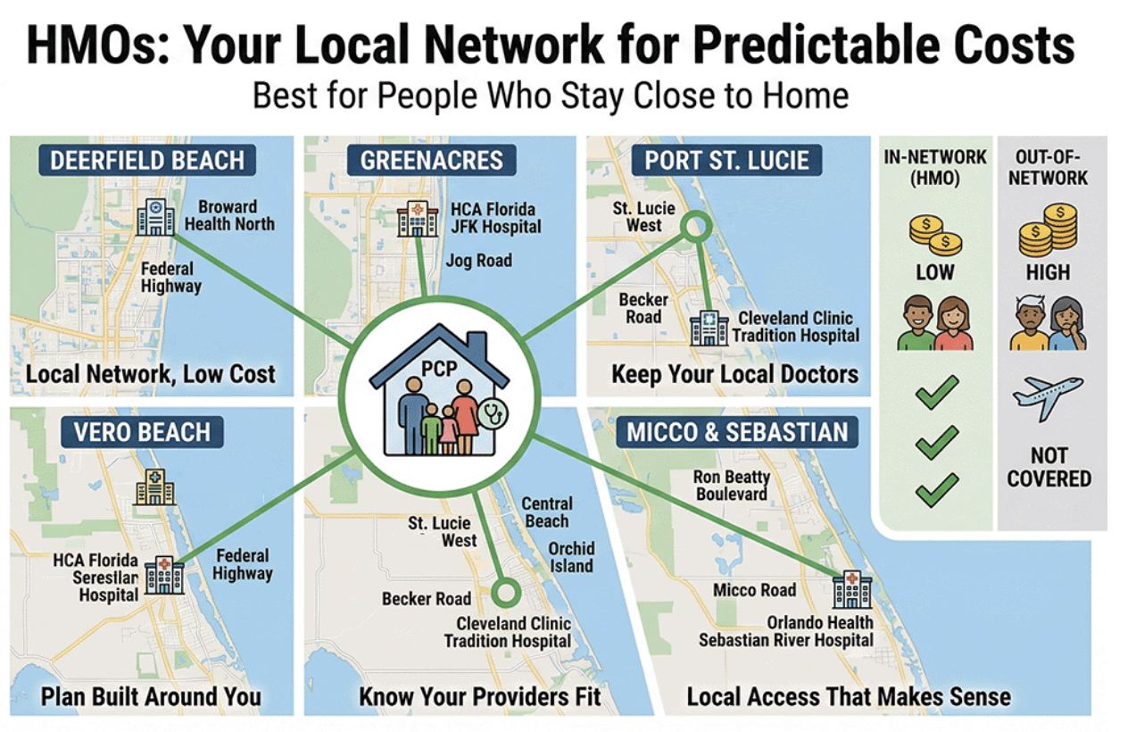 An illustration showing HMO local network benefits in Florida.